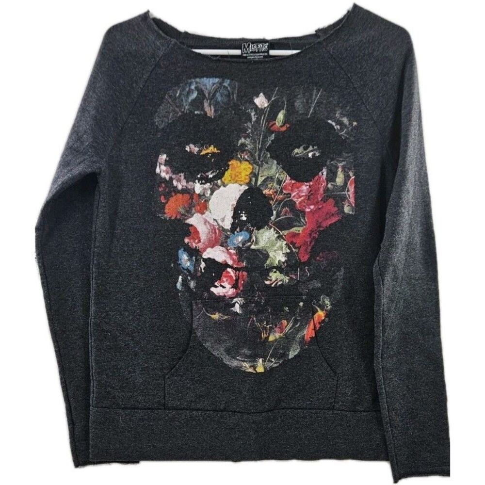 Misfits Pullover Sweatshirt Junior Womens Small Band Merch Punk‎ Grey Scoop Neck
